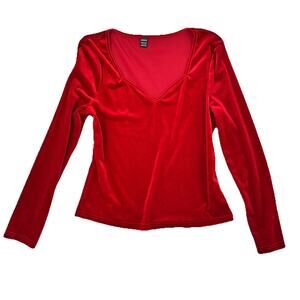 SHEIN Red Velvet V Neck Long Sleeve Top Women XL Stretch Holiday Party